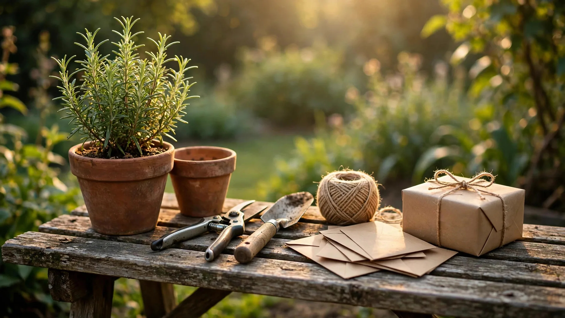 Illustration: flat-lay of gardening gift ideas.